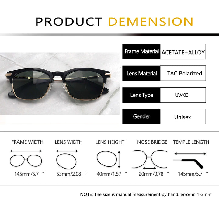 Esnbie Unisex Full Rim Square Brow Line Acetate Alloy Sunglasses 24021