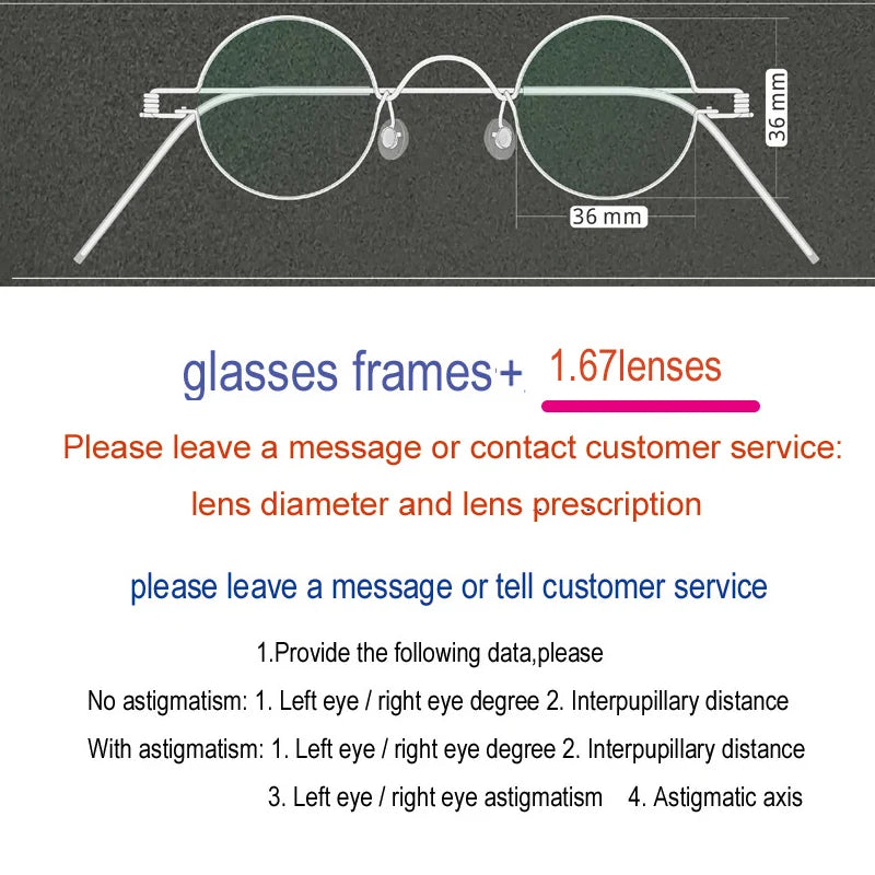 Yujo Unisex Full Rim Round Screwless Stainless Steel Eyeglasses 15032