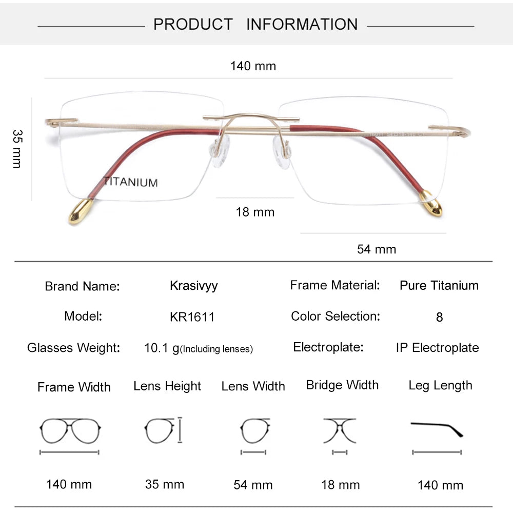 Krasivyy Unisex Rimless Square Titanium Eyeglasses 71611