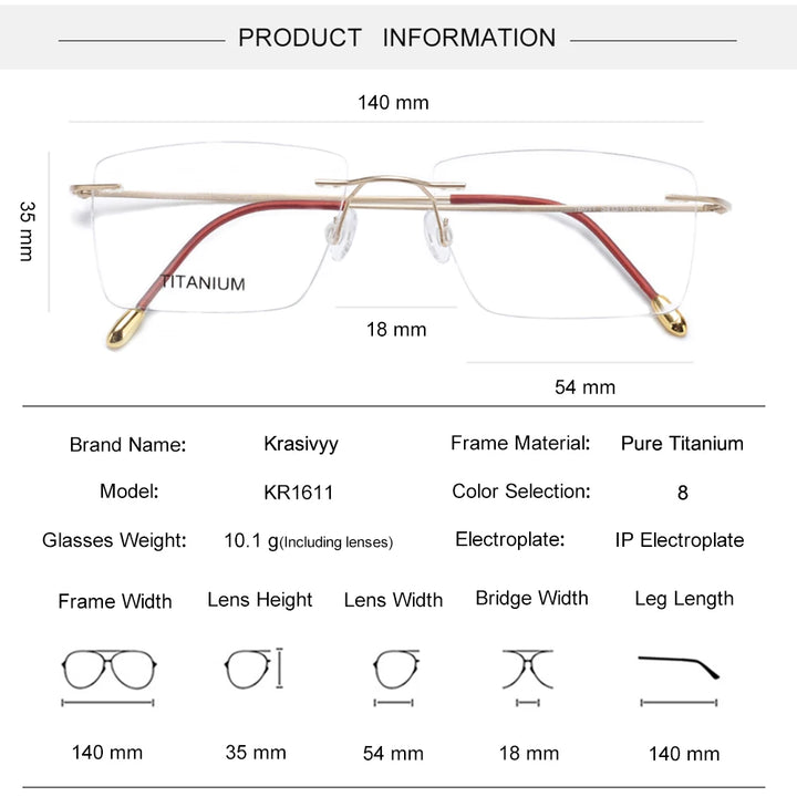 Krasivyy Unisex Rimless Square Titanium Eyeglasses 71611