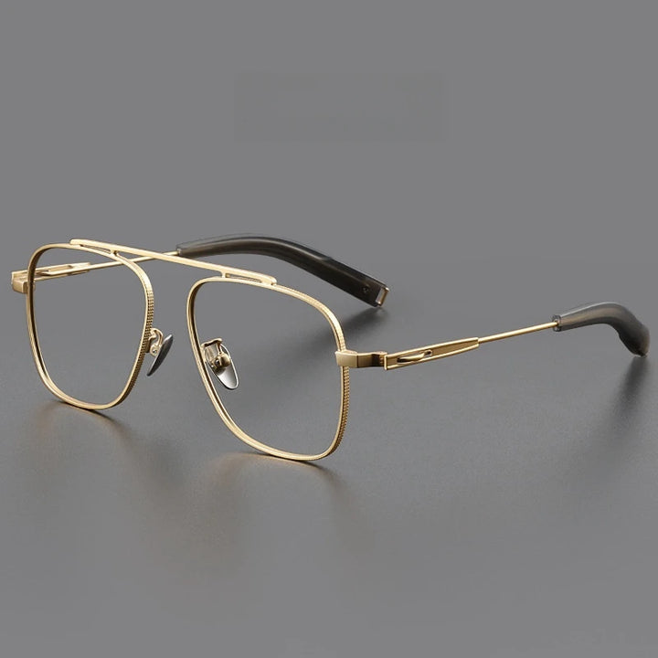 Yimaruili Unisex Full Rim Square Double Bridge Titanium Eyeglasses Y1105 Full Rim Yimaruili Eyeglasses Gold  