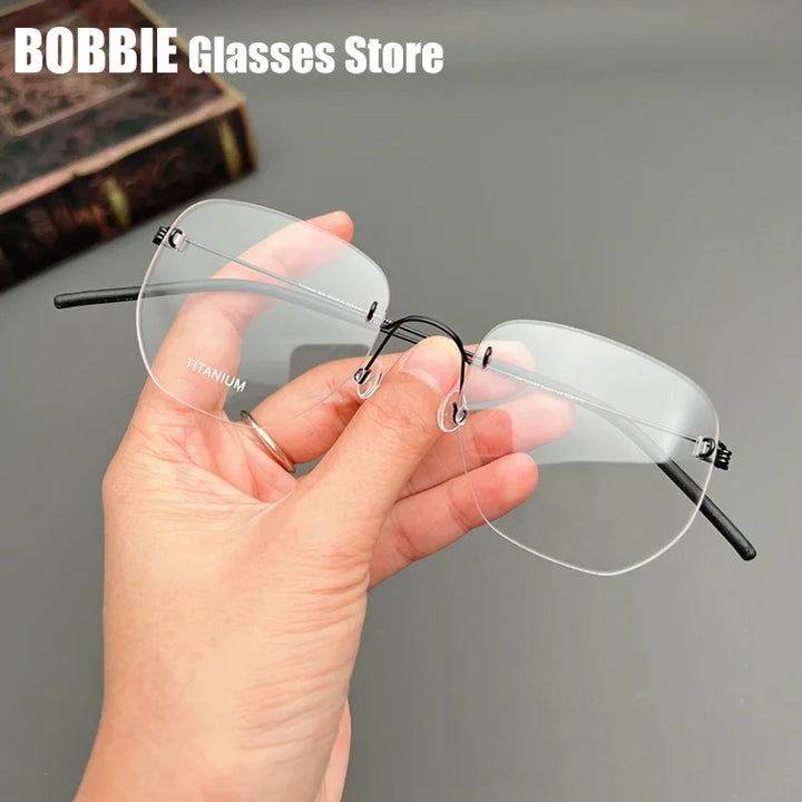 Bobbie Women's Rimless Polygon Square Titanium Eyeglasses 358693