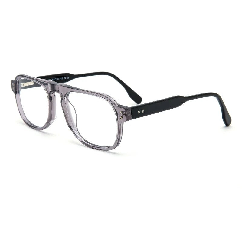 KatKani Men's Full Rim Square Double Bridge Tr 90 Eyeglasses 9600002 Full Rim KatKani Eyeglasses Gray  
