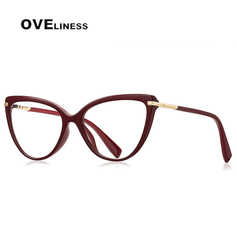 Oveliness Women's Full Rim Cat Eye Tr 90 Titanium Eyeglasses 2098 Full Rim Oveliness C5 red  