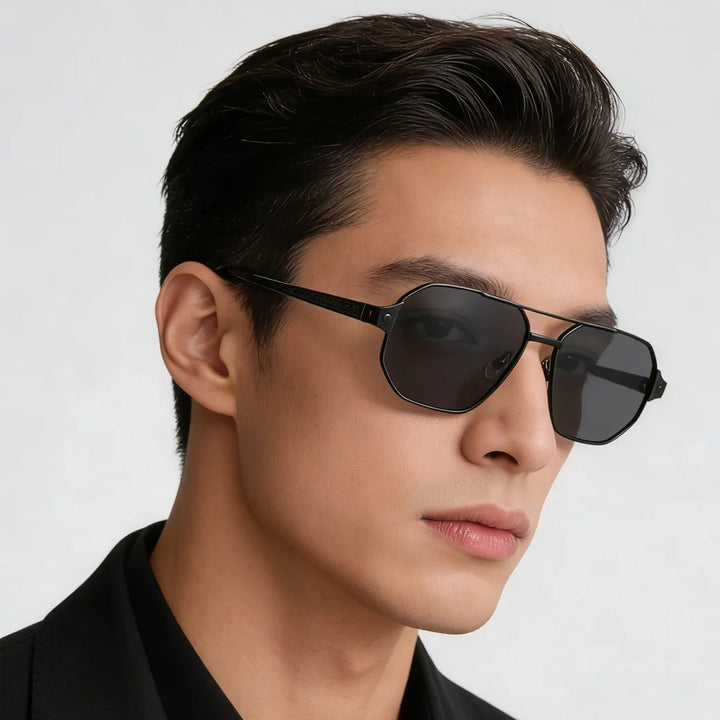 Black Mask Men Full Rim Geometric Titanium Polarized Sunglasses BM-1105S
