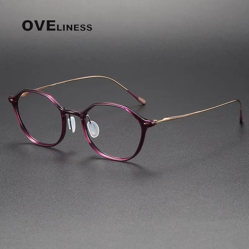 Oveliness Women's Full Rim Oval Square Titanium Acetate Eyeglasses 4651 Full Rim Oveliness purple rose gold  