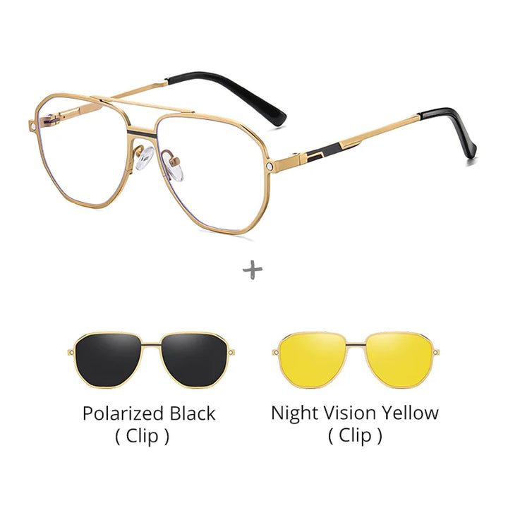 Ralferty Unisex Full Rim Square Double Bridge Al Mg Eyeglasses Clip On Sunglasses 397037