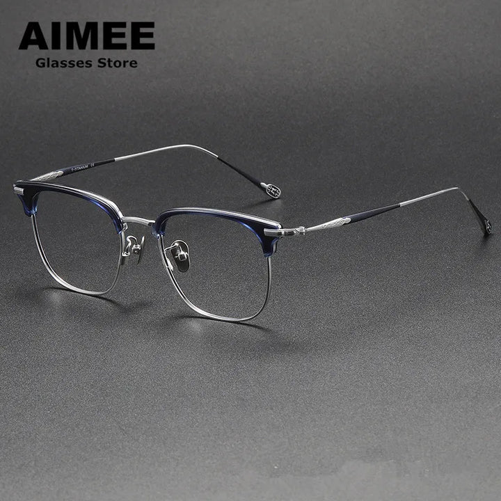 Aimee Unisex Full Rim Square Titanium Acetate Eyeglasses 980901 Full Rim Aimee Blue-Silver