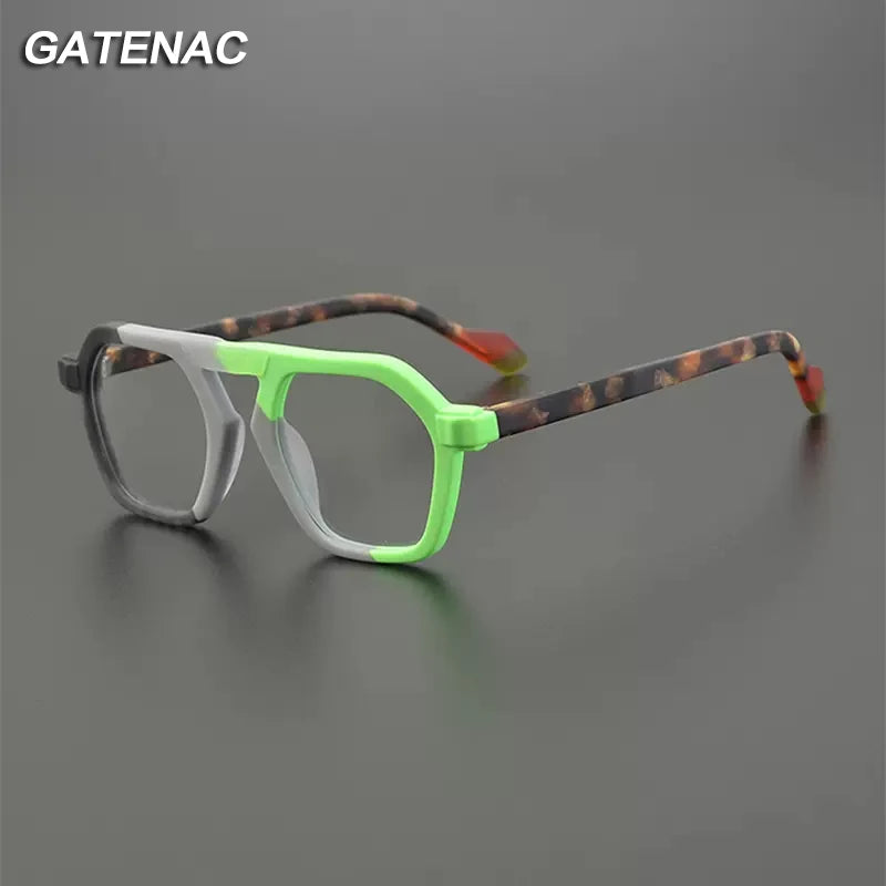 Gatenac Unisex Full Rim Polygon Frosted Acetate Eyeglasses Gxyj1207 Full Rim Gatenac   
