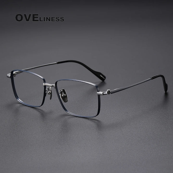 Oveliness Unisex Full Rim Rectangle Titanium Eyeglasses 81014 Full Rim Oveliness blue silver  