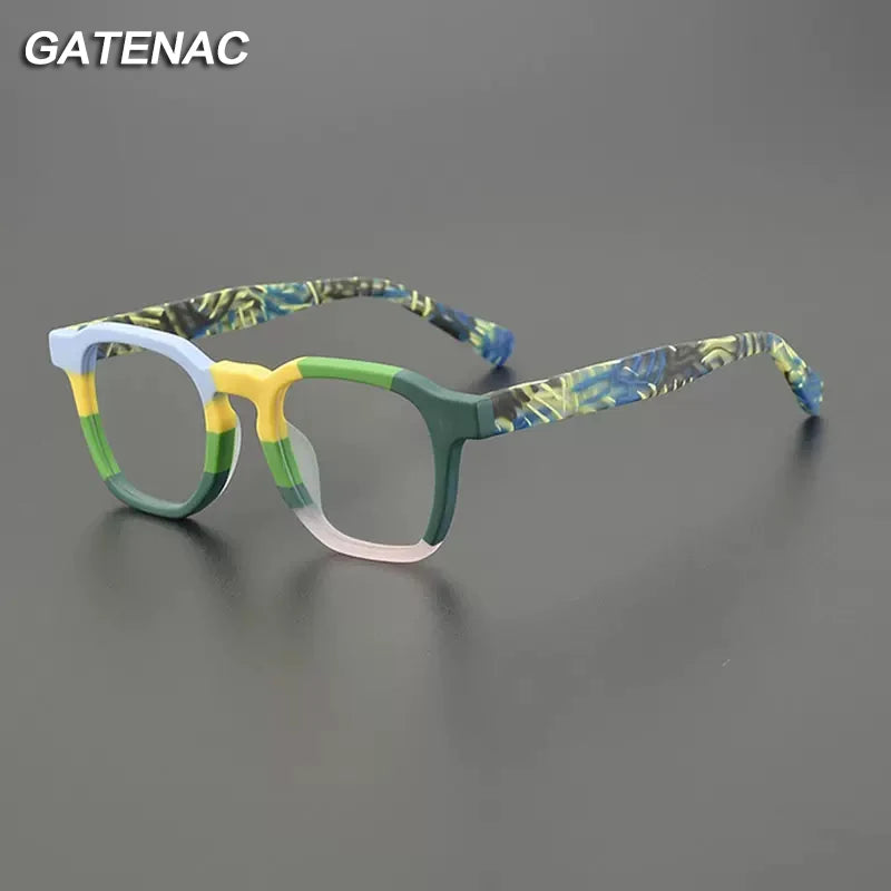Gatenac Unisex Full Rim Square Matte Acetate Eyeglasses Gxyj1206 Full Rim Gatenac   