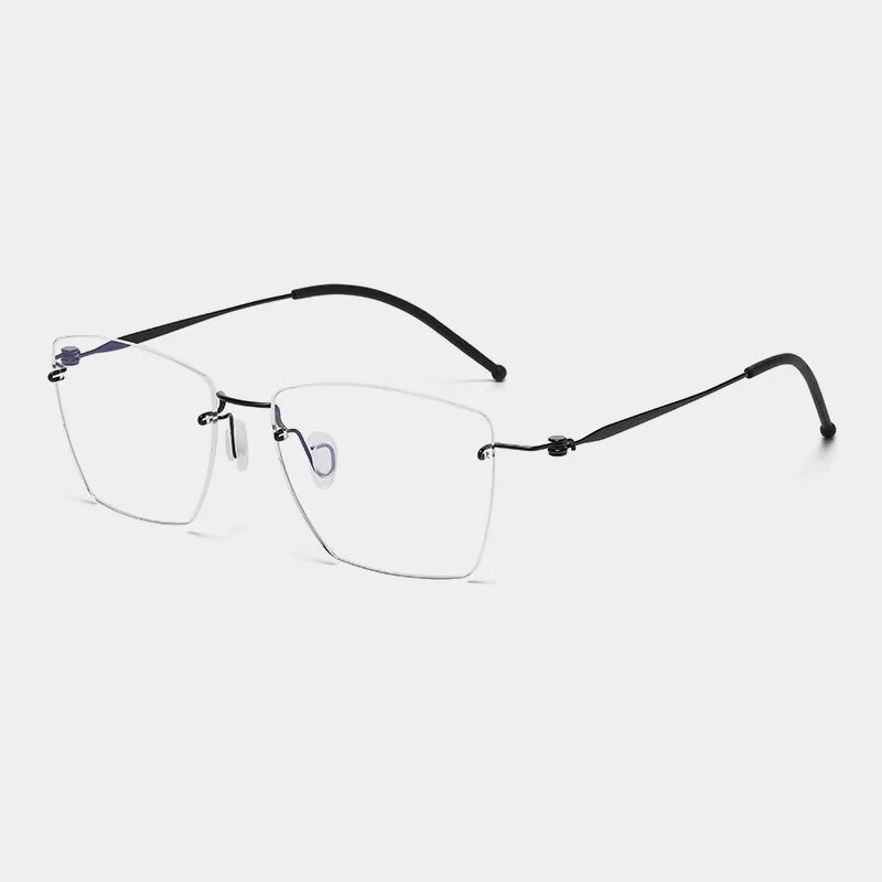 Hdcrafter Unisex Rimless Polygon Square Titanium Eyeglasses 5938 Rimless Hdcrafter Eyeglasses Black  