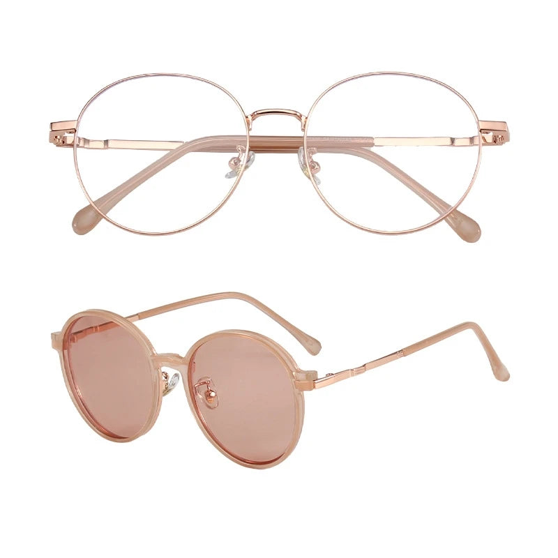 Yimaruili Unisex Full Rim Round Alloy Eyeglasses Clip On Polarized Sunglasses Y1106 Full Rim Yimaruili Eyeglasses Rose Gold C3  