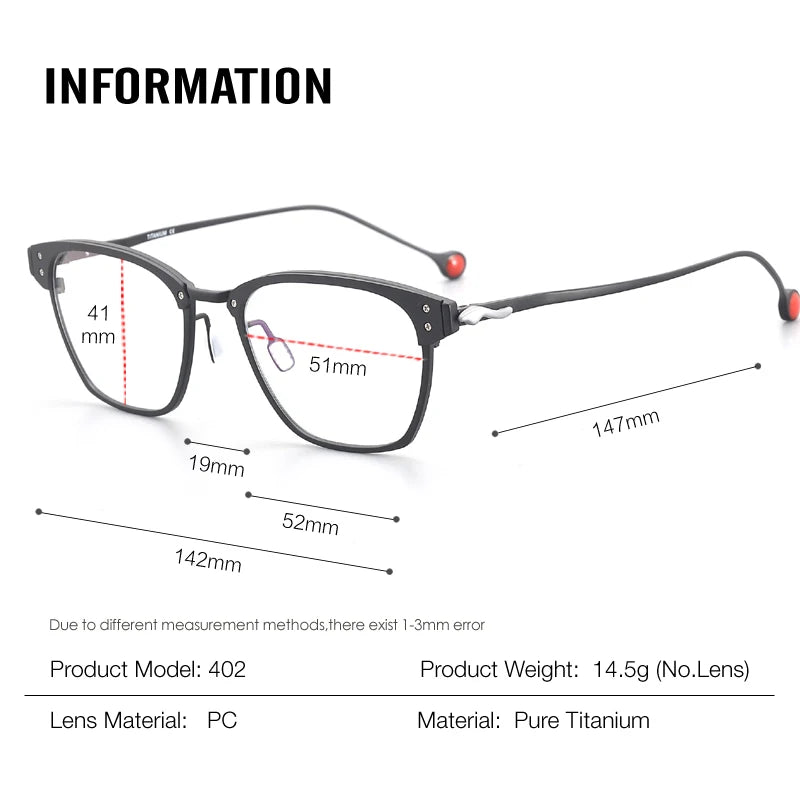Muzz Unisex Full Rim Square Titanium Acetate Eyeglasses 316402