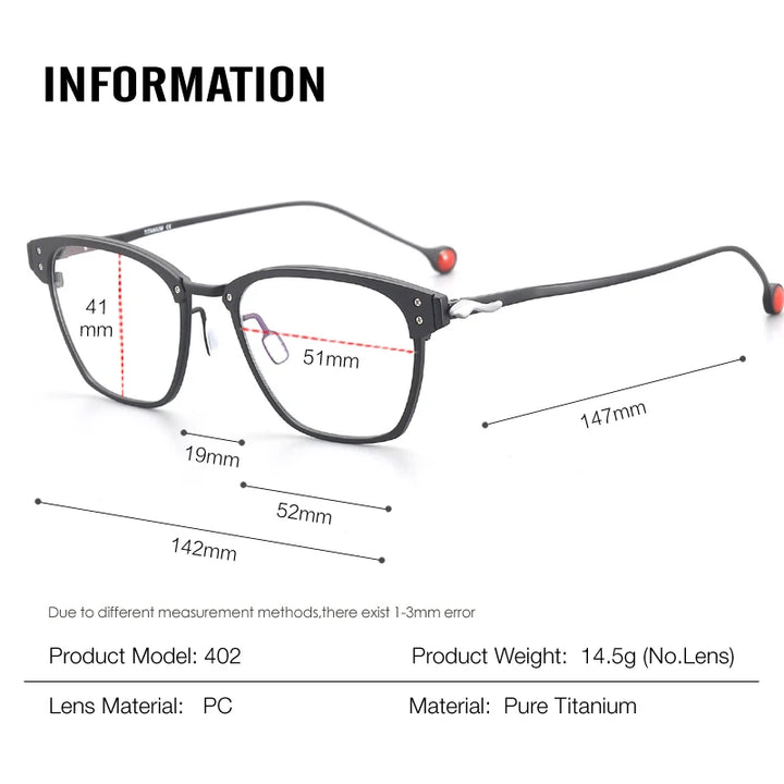 Muzz Unisex Full Rim Square Titanium Acetate Eyeglasses 316402