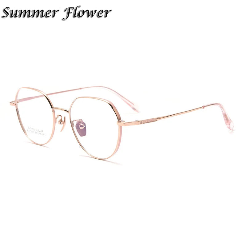 Summer Flower Women's Full Rim Flat Top Oval Titanium Eyeglasses 87007 Full Rim Summer Flower Pink Rose Gold