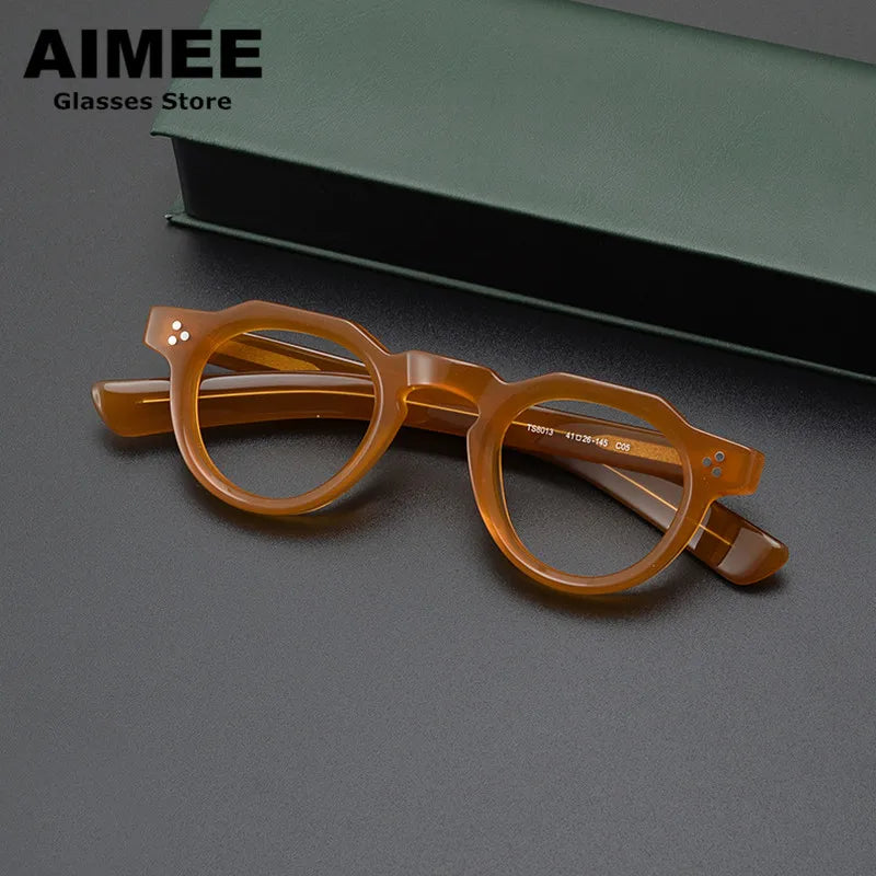 Aimee Unisex Full Rim Flat Top Oval Acetate Eyeglasses 8013 Full Rim Aimee Orange  