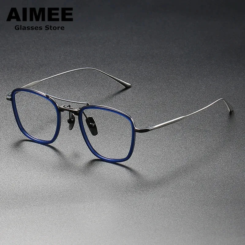 Aimee Unisex Full Rim Square Double Bridge Titanium Acetate Eyeglasses 3151