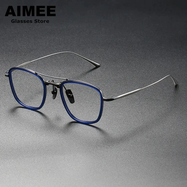 Aimee Unisex Full Rim Square Double Bridge Titanium Acetate Eyeglasses 3151