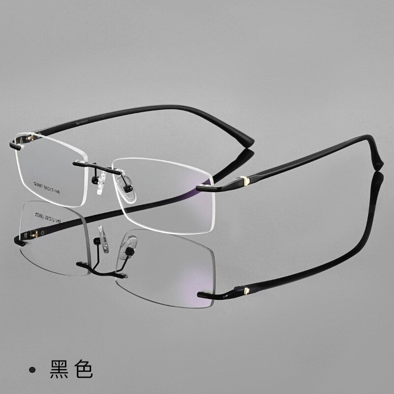KatKani Men's Rimless Square Tr 90 Alloy Eyeglasses 2667 Rimless KatKani Eyeglasses Black  