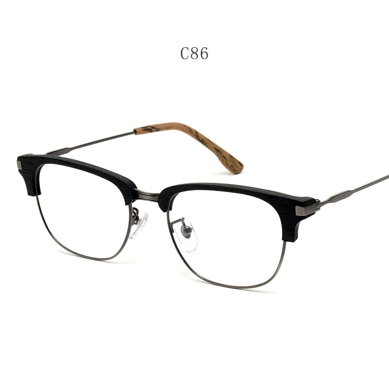 Hdcrafter Men's Full Rim Square Wood Eyeglasses GA00345 Full Rim Hdcrafter Eyeglasses Black-Brown-C86  