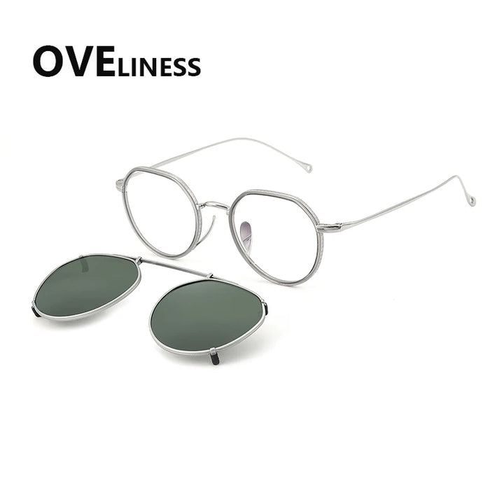 Oveliness Women's Full Rim Polygon Titanium Eyeglasses Clip On Sunglasses 77311