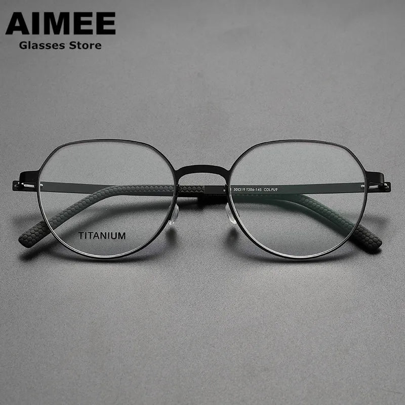 Aimee Unisex Full Rim Flat Top Round Screwless Titanium Eyeglasses 8008 Full Rim Aimee   