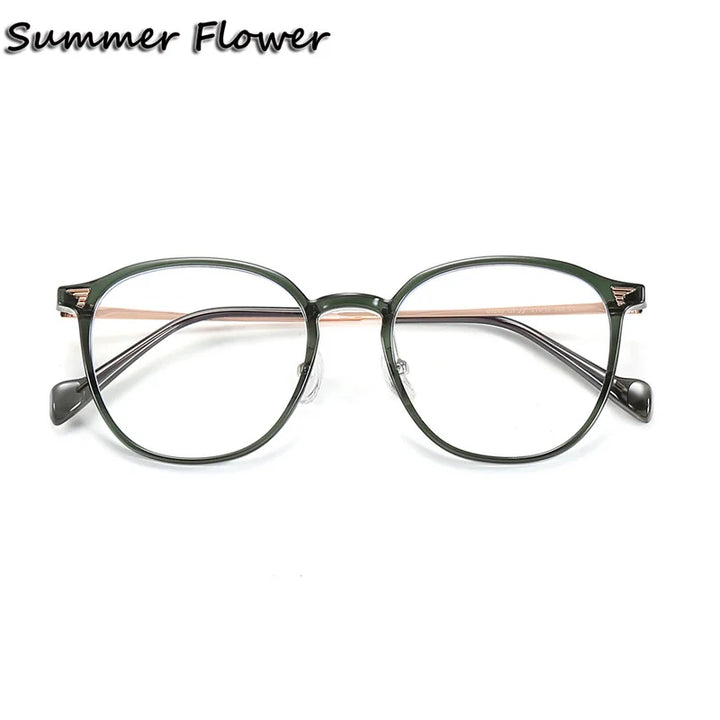 Summer Flower Women's Full Rim Round Tr 90 Titanium Eyeglasses 701247