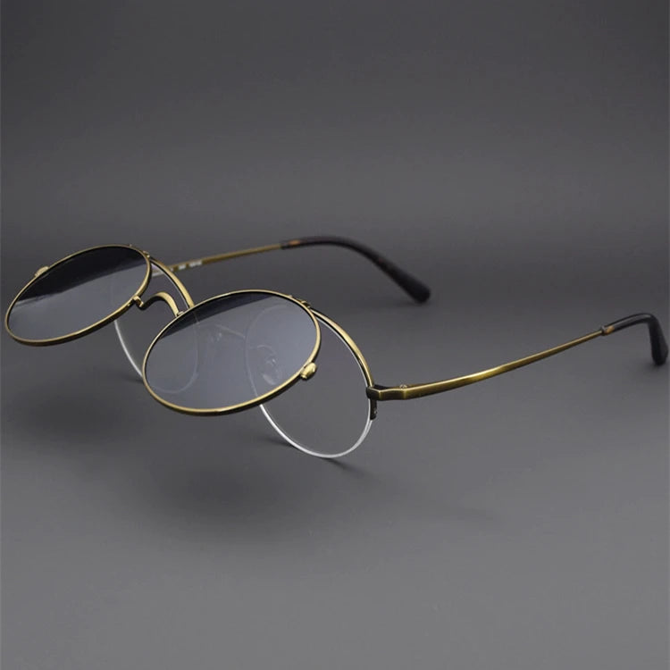 Blackmask Unisex Round Titanium Eyeglasses with Polarized Clip-On Sunglasses BM-KM54