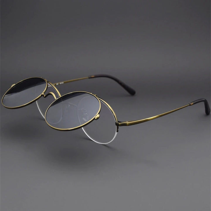 Blackmask Unisex Round Titanium Eyeglasses with Polarized Clip-On Sunglasses BM-KM54