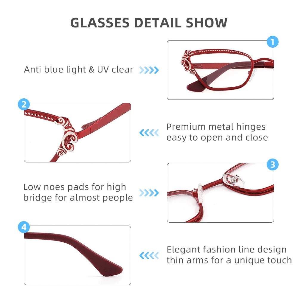 Laoyehui Women's Full Rim Square Cat Eye Alloy Reading Glasses 8777 Reading Glasses Laoyehui   