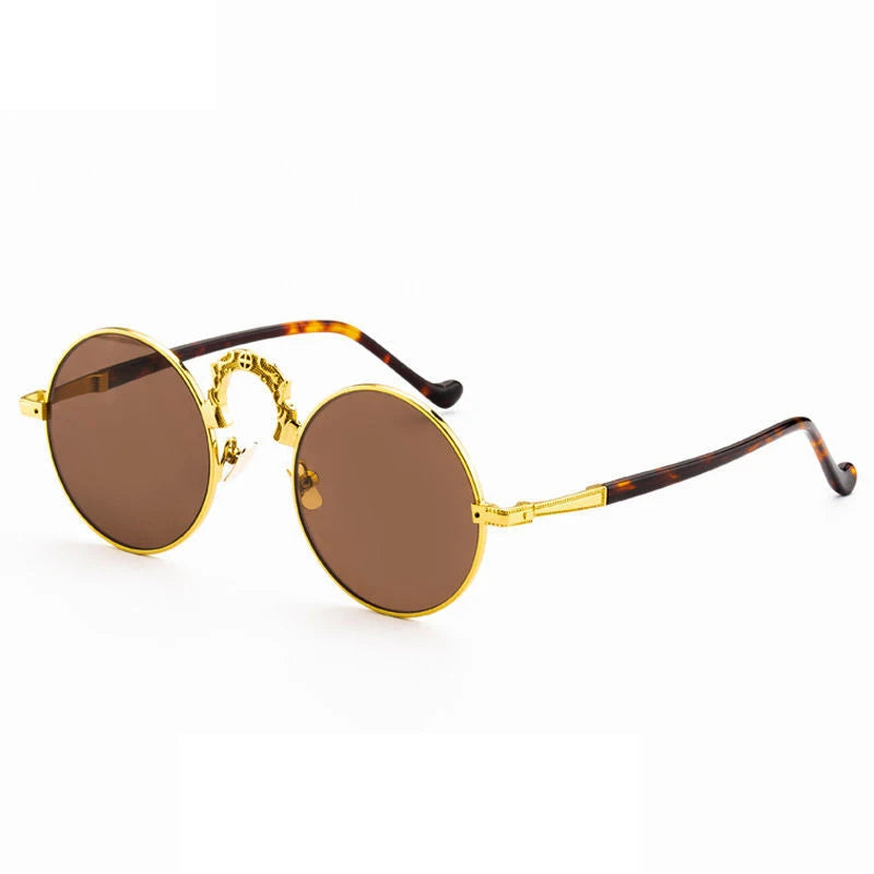 Aoxue Unisex Full Rim Round Copper Sunglasses 6054 Sunglasses Aoxue Copper - Tea CHINA TQ6054
