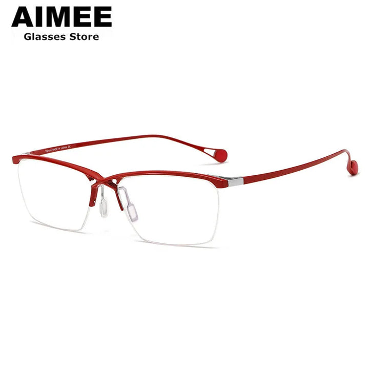 Aimee Unisex Semi Rim Big Square Brow Line Titanium Eyeglasses 4222