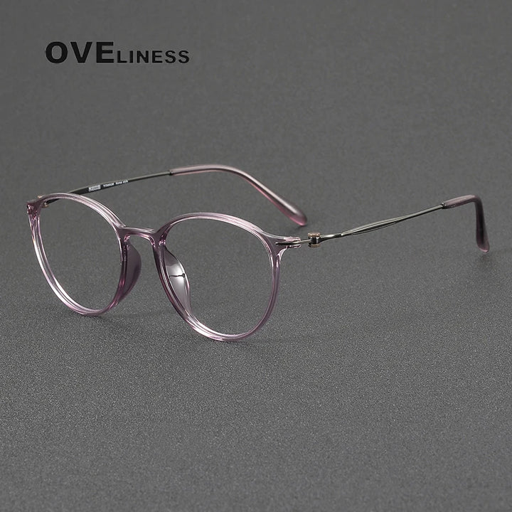 Oveliness Unisex Full Rim Oval Round Acetate Titanium Eyeglasses 8664 Full Rim Oveliness purple gun  