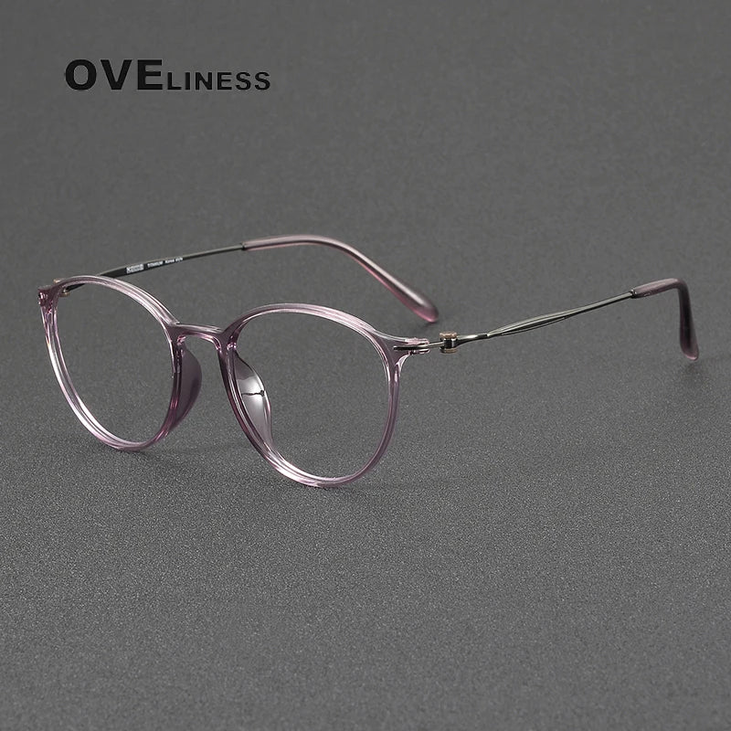 Oveliness Women's Full Rim Round Acetate Titanium Eyeglasses 98664