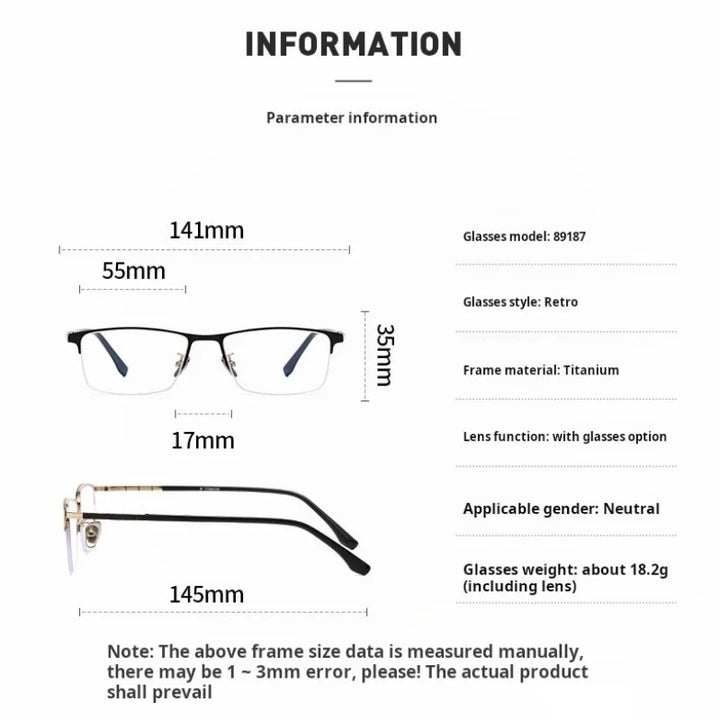 Momoja Men's Semi Rim Square Polygon Titanium Eyeglasses 89187