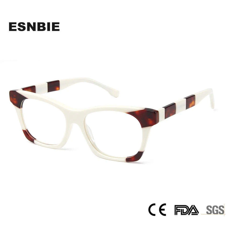 Esnbie Unisex Full Rim Square Cat Eye Acetate Eyeglasses 23024 Full Rim Esnbie   