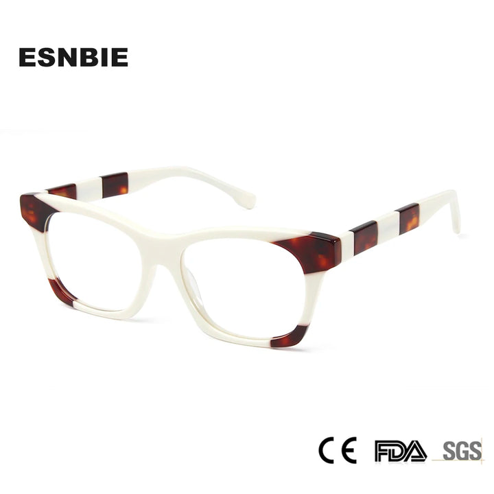 Esnbie Unisex Full Rim Square Cat Eye Acetate Eyeglasses 23024 Full Rim Esnbie   