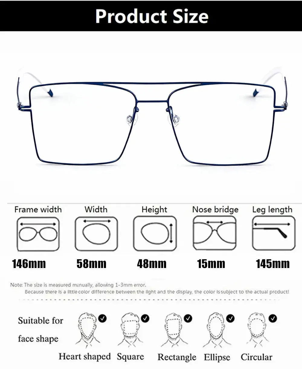 Bobbie 476753 Men’s 146mm Full Rim Square Double Bridge Titanium Frames — view 2 | Bobbie at FuzWeb