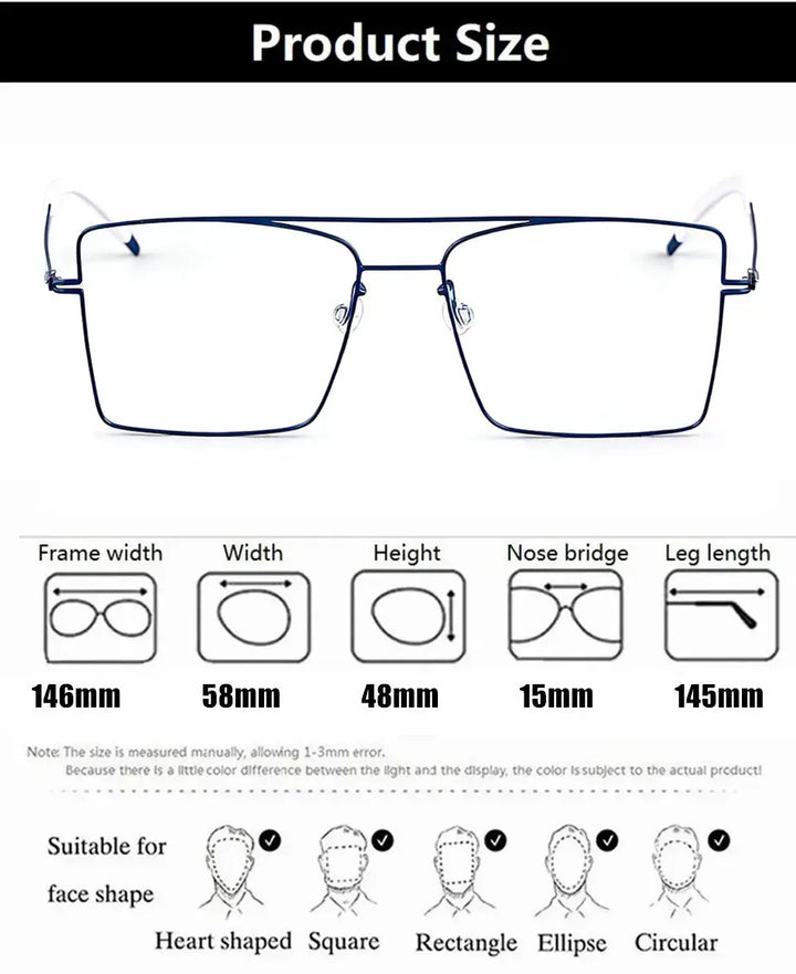 Bobbie 476753 Men’s 146mm Full Rim Square Double Bridge Titanium Frames — view 2 | Bobbie at FuzWeb