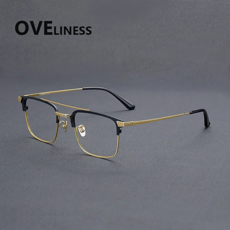 Oveliness Men's Full Rim Square Double Bridge Titanium Eyeglasses 981085