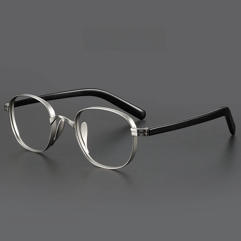 Yimaruili Men's Full Rim Oval Square Acetate Titanium Eyeglasses Y8017 Full Rim Yimaruili Eyeglasses Silver  