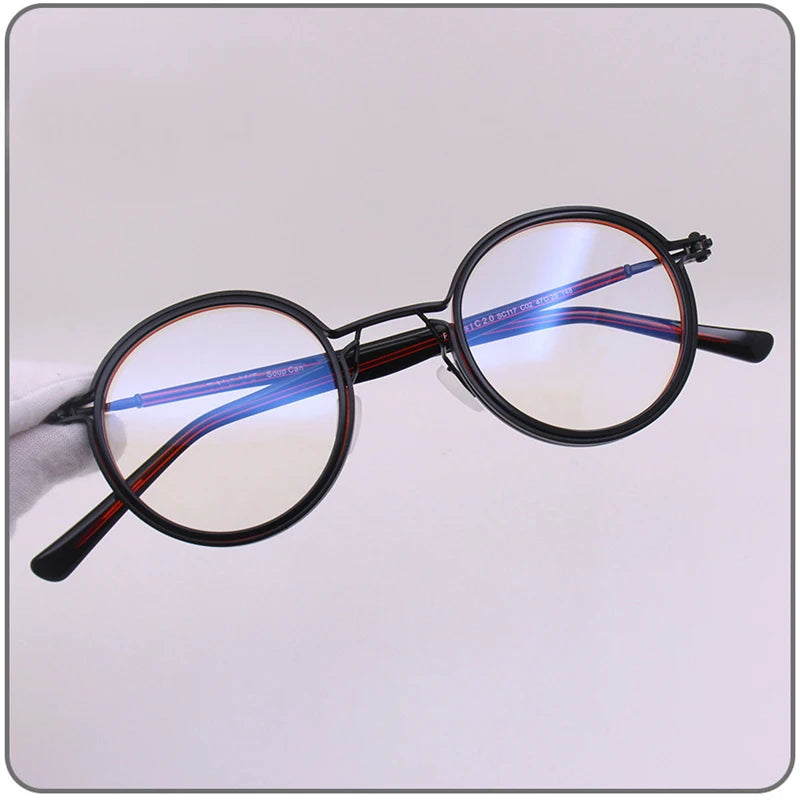 Black Mask Unisex Full Rim Titanium Round Acetate Eyeglasses Sc117 Full Rim Black Mask   