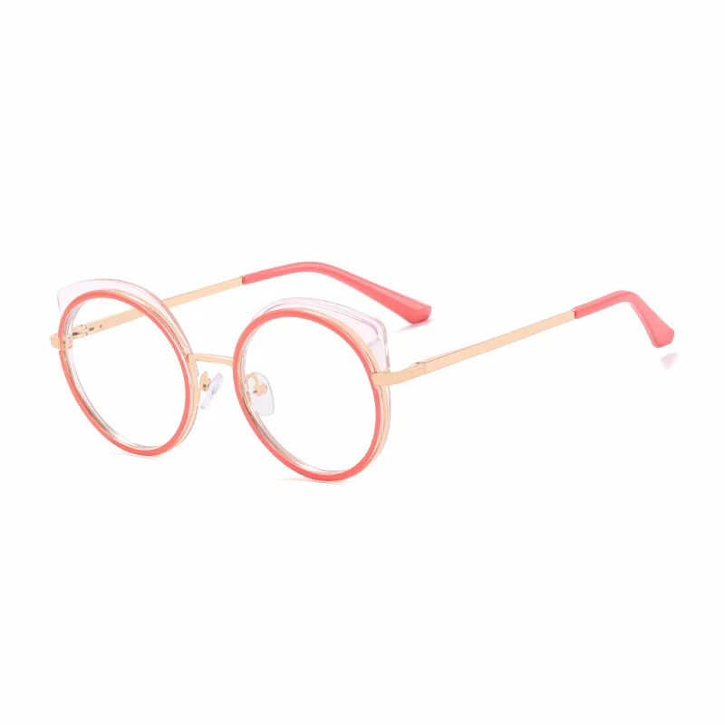 Ralferty Women's Full Rim Round Cat Eye Alloy Eyeglasses R81089 Full Rim Ralferty C6 OrangeTransparent CHINA 