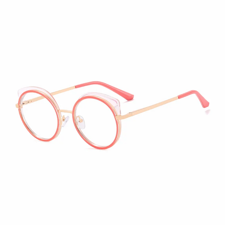 Ralferty Women's Full Rim Round Cat Eye Alloy Eyeglasses R81089 Full Rim Ralferty C6 OrangeTransparent CHINA 