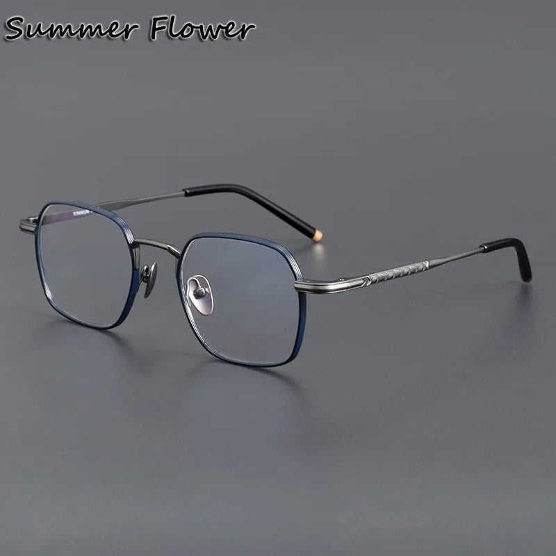 Summer Flower Unisex Full Rim Polygon Square Titanium Eyeglasses 14221 Full Rim Summer Flower C5