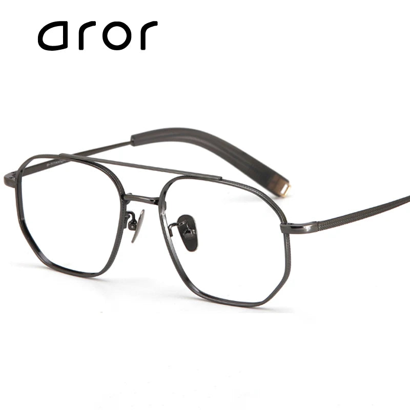 Aror Men's Full Rim Square Double Bridge Titanium Eyeglasses 47518 Full Rim Aror