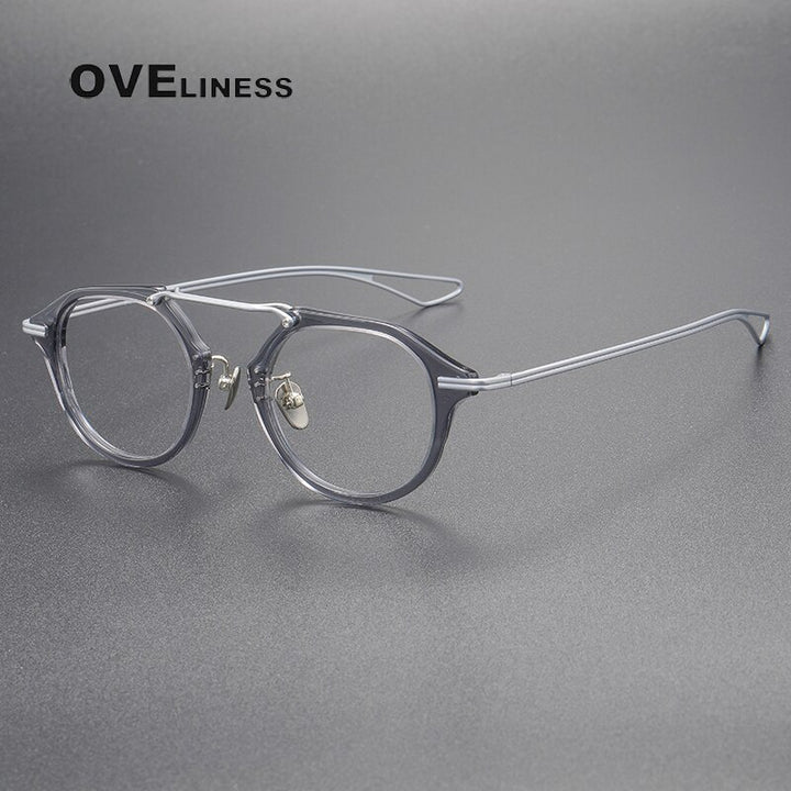 Oveliness Unisex Full Rim Polygon Double Bridge Acetate Titanium Eyeglasses Dxt119 Full Rim Oveliness grey silver  