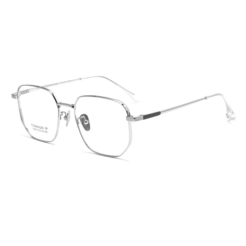 Yimaruili Unisex Full Rim Polygonal Titanium Alloy Eyeglasses n80006 Full Rim Yimaruili Eyeglasses Silver  