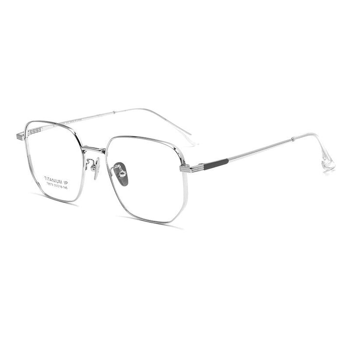 Yimaruili Unisex Full Rim Polygonal Titanium Alloy Eyeglasses n80006 Full Rim Yimaruili Eyeglasses Silver  